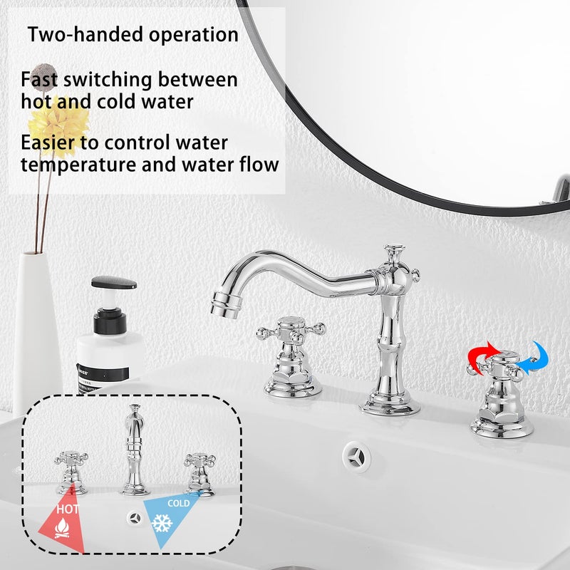 GGStudy Two Handles 3 Holes 8-16 inch Widespread Bathroom Sink Faucet Chrome Basin Mixer Tap - Image 3